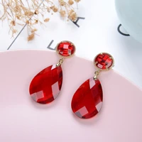 new korean statement earrings for women green red advanced k9 glass geometric dangle drop earrings 2020 fashion jewelry