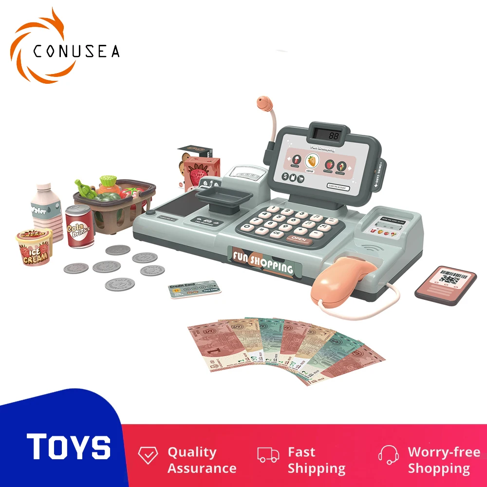 Children Simulation Smart Cash register Pretend Play Shopping Trolley The Card Supermarket Cashier Game Toys for Girls Kids Gift