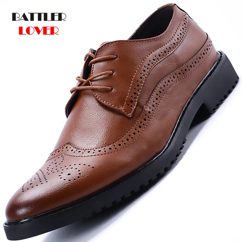 

Retro Bullock Design Men Business Formal Shoes Homme Classic Pointed Toe Brogue Footwear for Male Oxford Dress Shoes Size 38-44