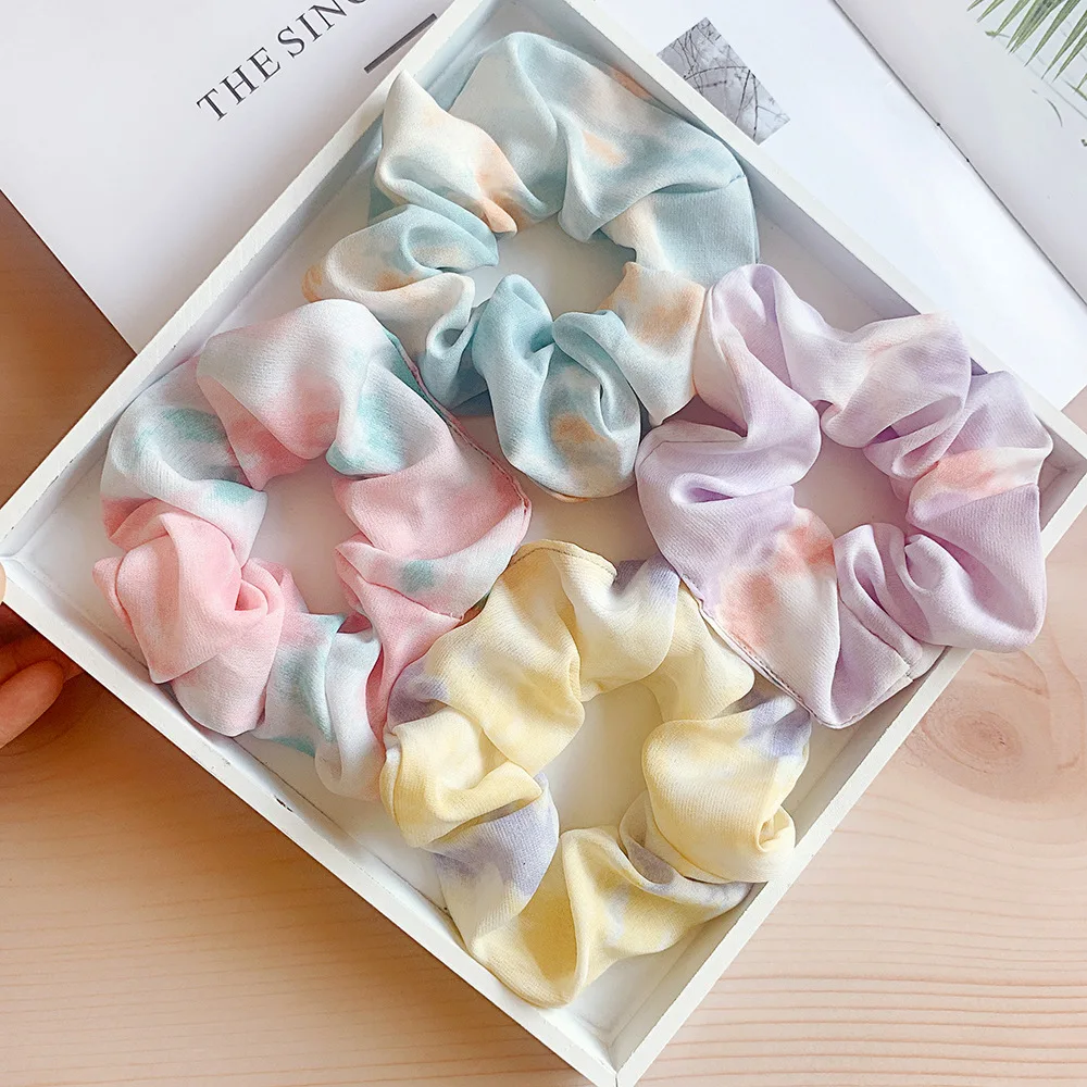 

Bright Color Silk Scrunchie Set Women Elastic Hair Bands Tie Dye Scrunchy Hair Ties Rope 1pcs Lot Chouchou Vintage Accessory