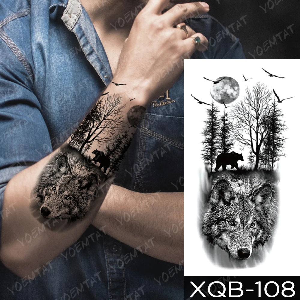 

Waterproof Temporary Tattoo Sticker Skull Eyes Wolf Dragon Lion Tattoos Forest Tiger Body Art Arm Fake Sleeve Tatoo Women Men