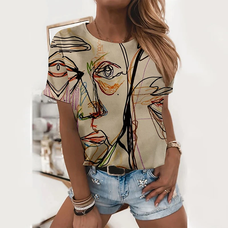 Женская Повседневная футболка с круглым вырезом летняя абстрактным рисунком и