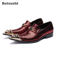 batzuzhi italy type men shoes gold iron toe formal leather dress shoes business men wine red party and wedding shoes for men