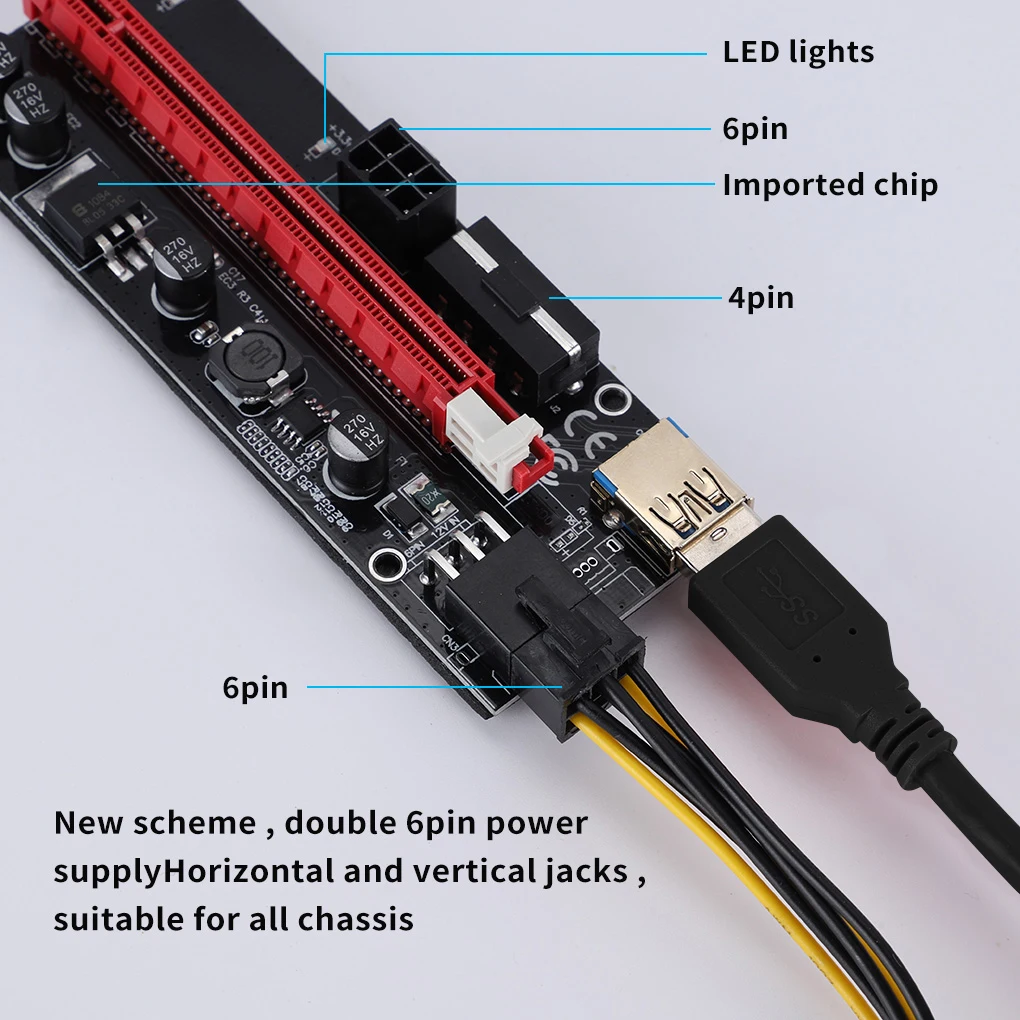6/5/10 шт. Райзер VER009 USB 3 0 Pci E Ver009S Express 1X 4X 8X 16X адаптер карта Sata 15 контактов на 6 кабель