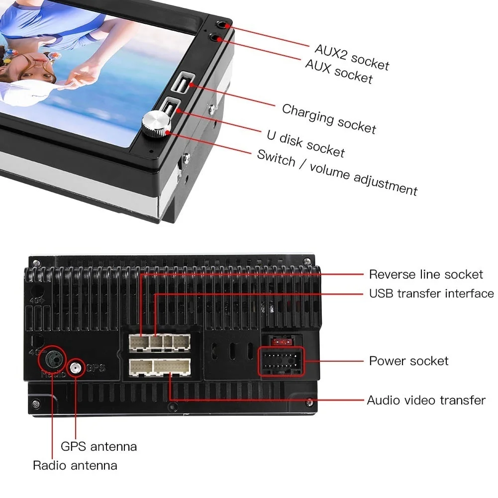 Автомагнитола 2 Din с сенсорным экраном 7 дюймов HD 8 1 P поддержкой bluetooth/FM/USB/GPS