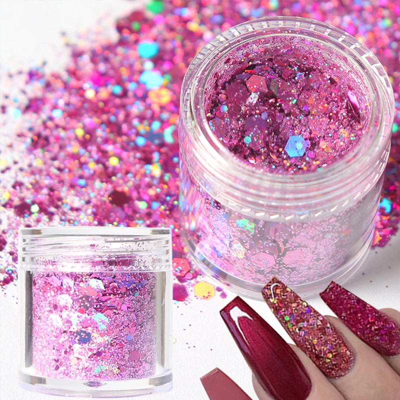 

1 Box Holographic Chunky Glitter For Nails Art Decor Mix Laser Hexagon Shape 3D Sequins Accessories Nail Glitter Powder Sequins