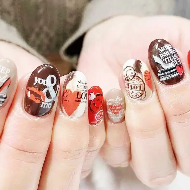 Новинка 2020 Стикеры для ногтей в богемском стиле с красными губами и черными