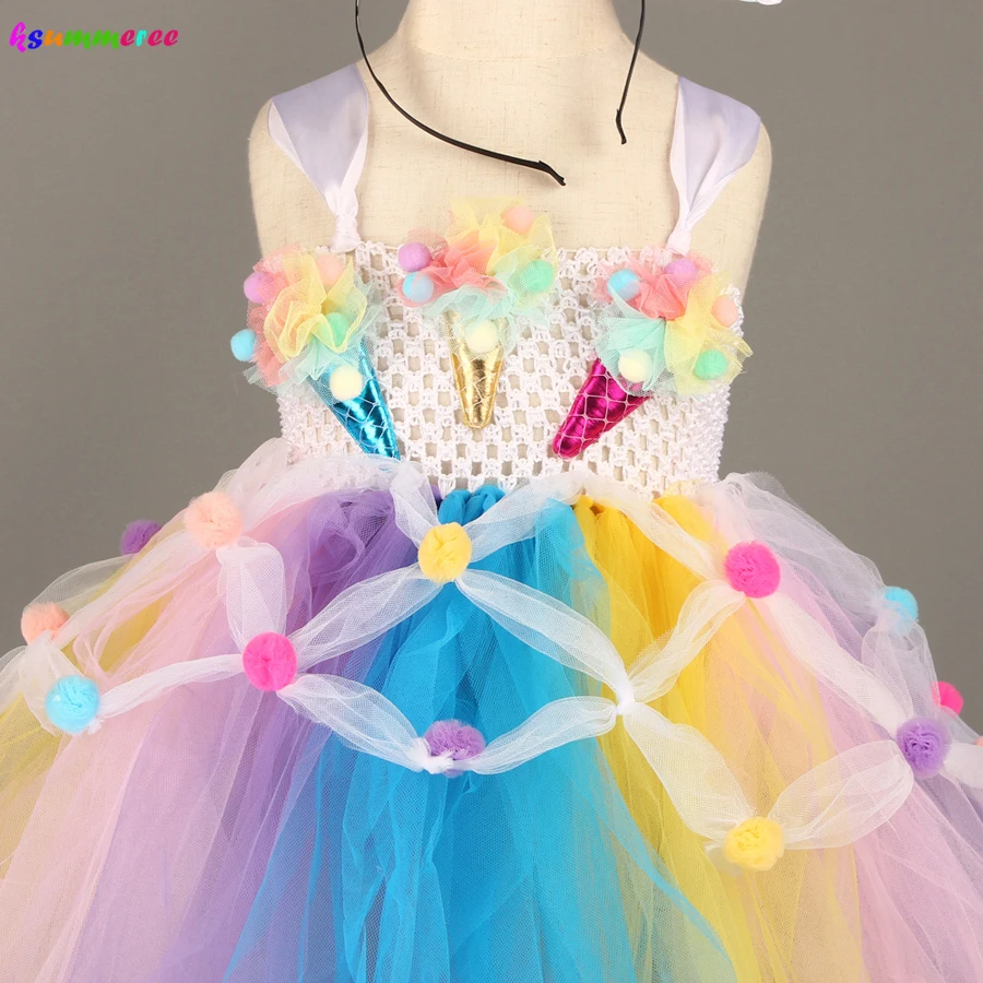 Детское платье-пачка с аппликацией для мороженого и помпонами | Детская одежда