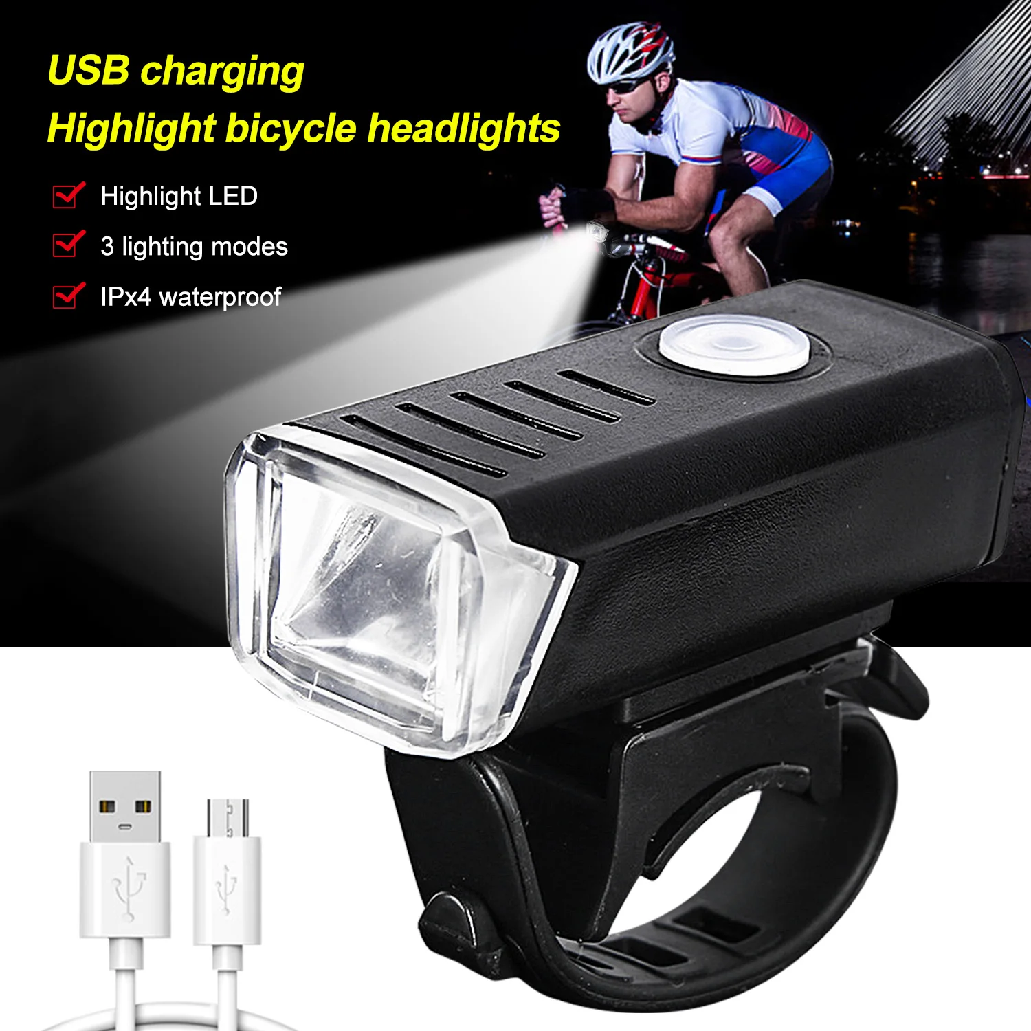 Mini LED Front Bike Light XPG LED USB Charging Bicycle Lamp with Built-in Battery Cycling Torch Light with Taillight