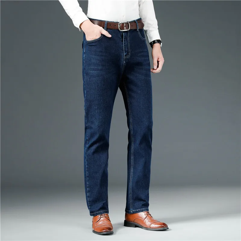 

New Men's Blue Classic Business Stretch Jeans Popular High Quality Casual Soft Denim Trousers Long Straight Pants Hot Sales