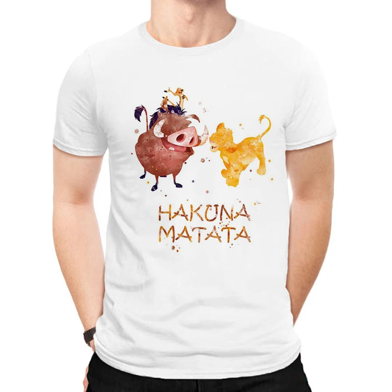 LUSLOS HAKUNA MATATA/мужская футболка больших размеров, летние футболки с коротким рукавом с изображением Льва и короля, белые футболки с принтом из мультфильма