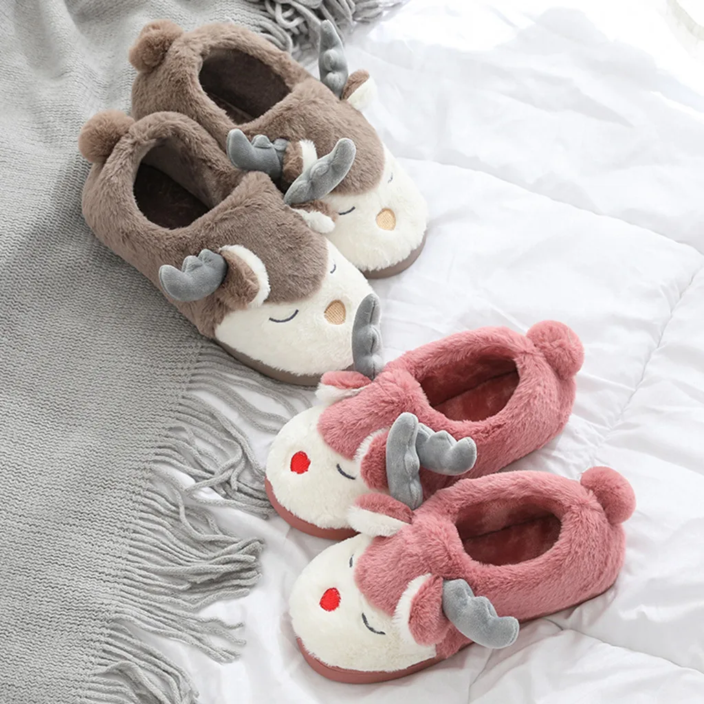 

Hot Sale Children Slippers Boys Girls Christmas Deer Shoes Kid Baby Cute Cartoon Warm Non-slip Flat Shoes Home Slippers