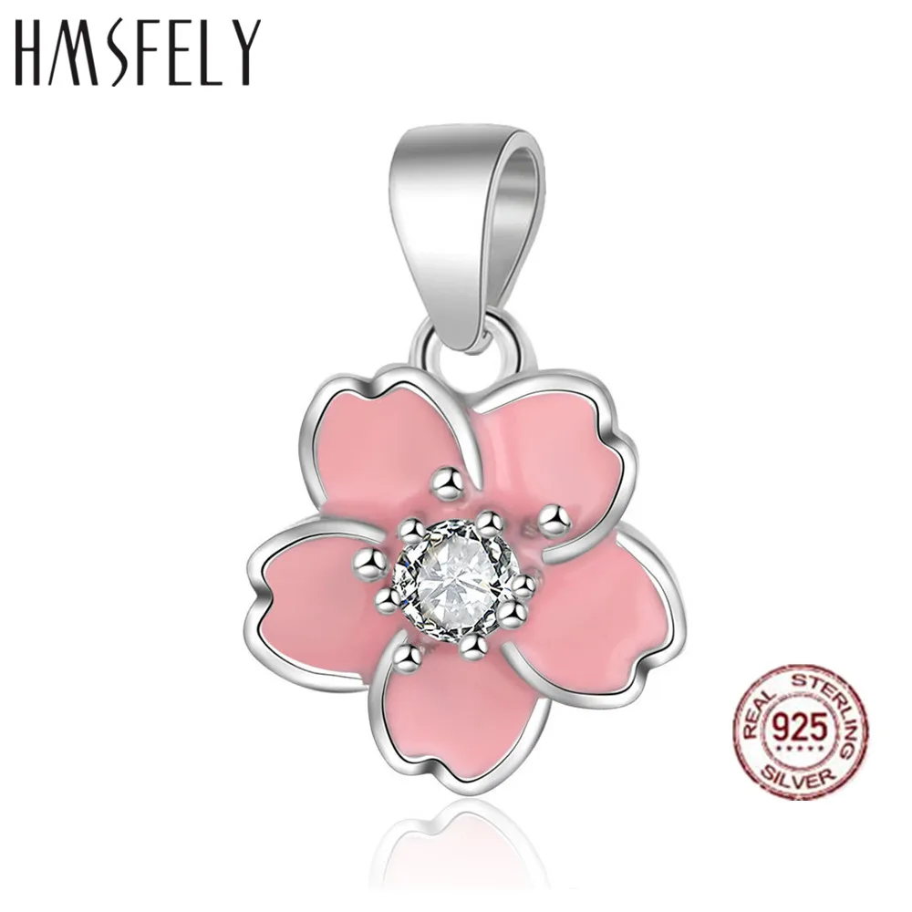 HMSFELY 925 стерлингового серебра розовый цветок циркониевый Кулон DIY Браслеты с
