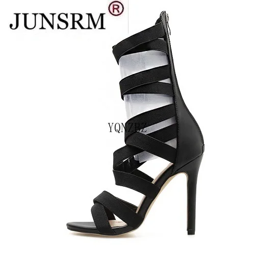 

YQNZBZ Autumn Stretch Fabric Fluorescent green Women Boots Sandals Fashion Peep Toe Heel High Hollow Out Boots size 35-43