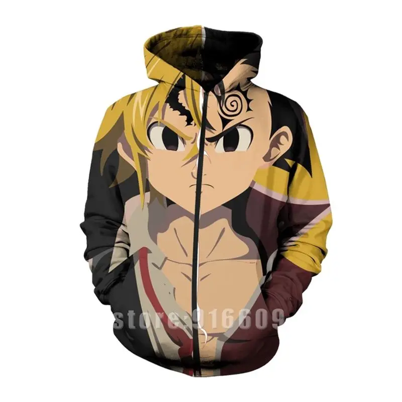 Толстовка мужская с длинным рукавом свитшот 3D принтом аниме худи на молнии в