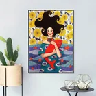Абстрактный постер с девушкой кои, винтажное искусство, ручная роспись, ткань, живопись, картина, коридор, домашнее настенное искусство, Современное украшение для спальни