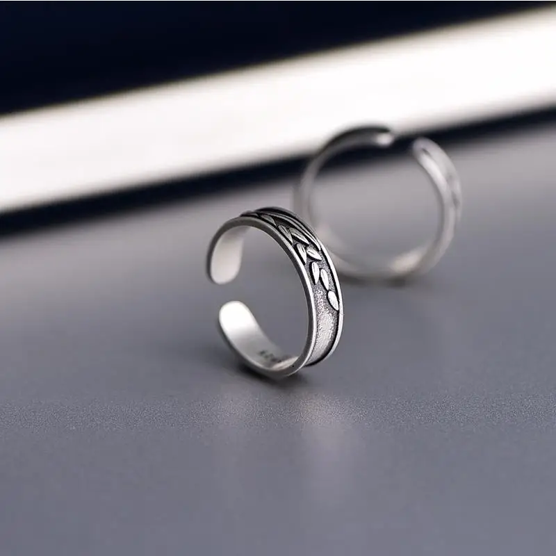 

Silver Ring Women's Sterling Silver Retro Simple Hand Jewelry Wheat Couple Couple Rings Solid Open Personalized Index Finger Rin
