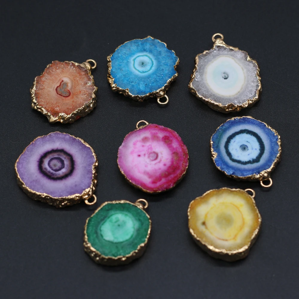 

Colorful Natural Semi-precious Stone Pendants Irregular Circle Agate for DIY Jewelry Making Necklace Earrings Charm Gift