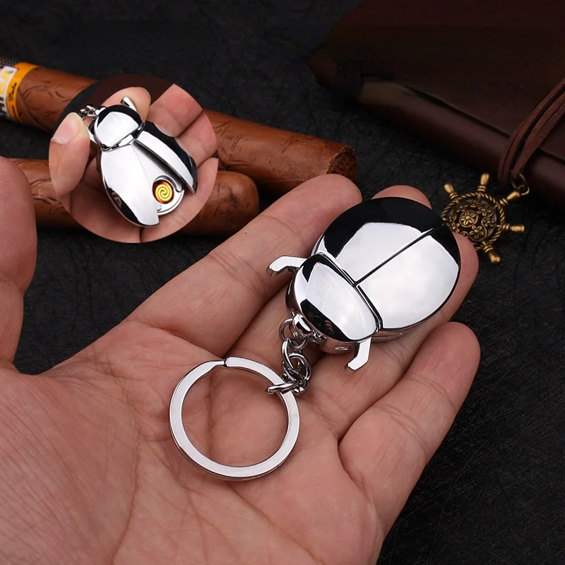 Mini Creative Beetle Toy Lady Electric Lighter USB Rechargeable Flameless Key Decoration Plasma Lighter Smoking Accessories Cute