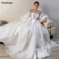 fairykissy chic boho wedding dresses 2021 long puff sleeve wedding gown lace bride dress plus size beach corset back bow mariage