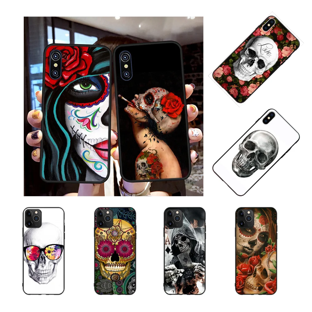 NBDRUICAI мексиканский череп Девушка Татуировка искусство Coque оболочки телефона