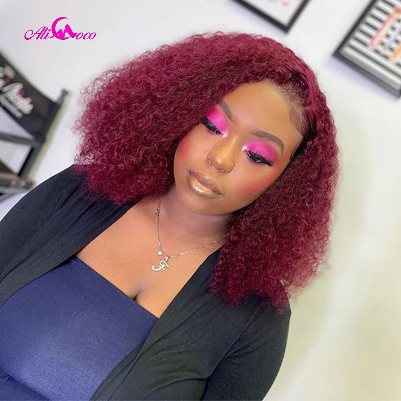 Online Ali Coco T1b 27 99J Wig Bob Keriting Wig Renda Depan 13X4 Wig Renda Depan 4X4 Wig Bob Pendek Warna Alami Telah Ditanami Untuk Wanita