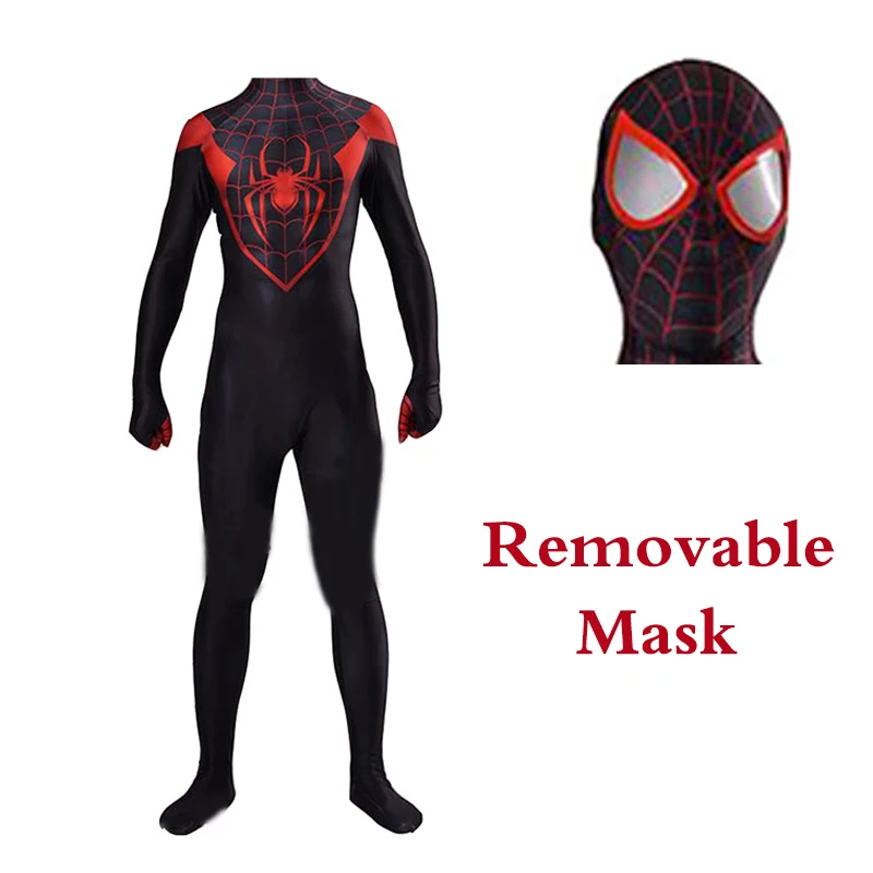 Removable Mask Косплэй костюм миль Morales, супер герой, лайкра, спандекс, супергерой zentai боди костюм комбинезоны для взрослых и детей Для мужчин - Цвет: Removable Mask