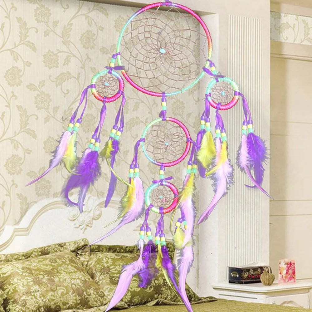 Красочные Ловец снов из перьев подвеска колокольчик настенный подвесной