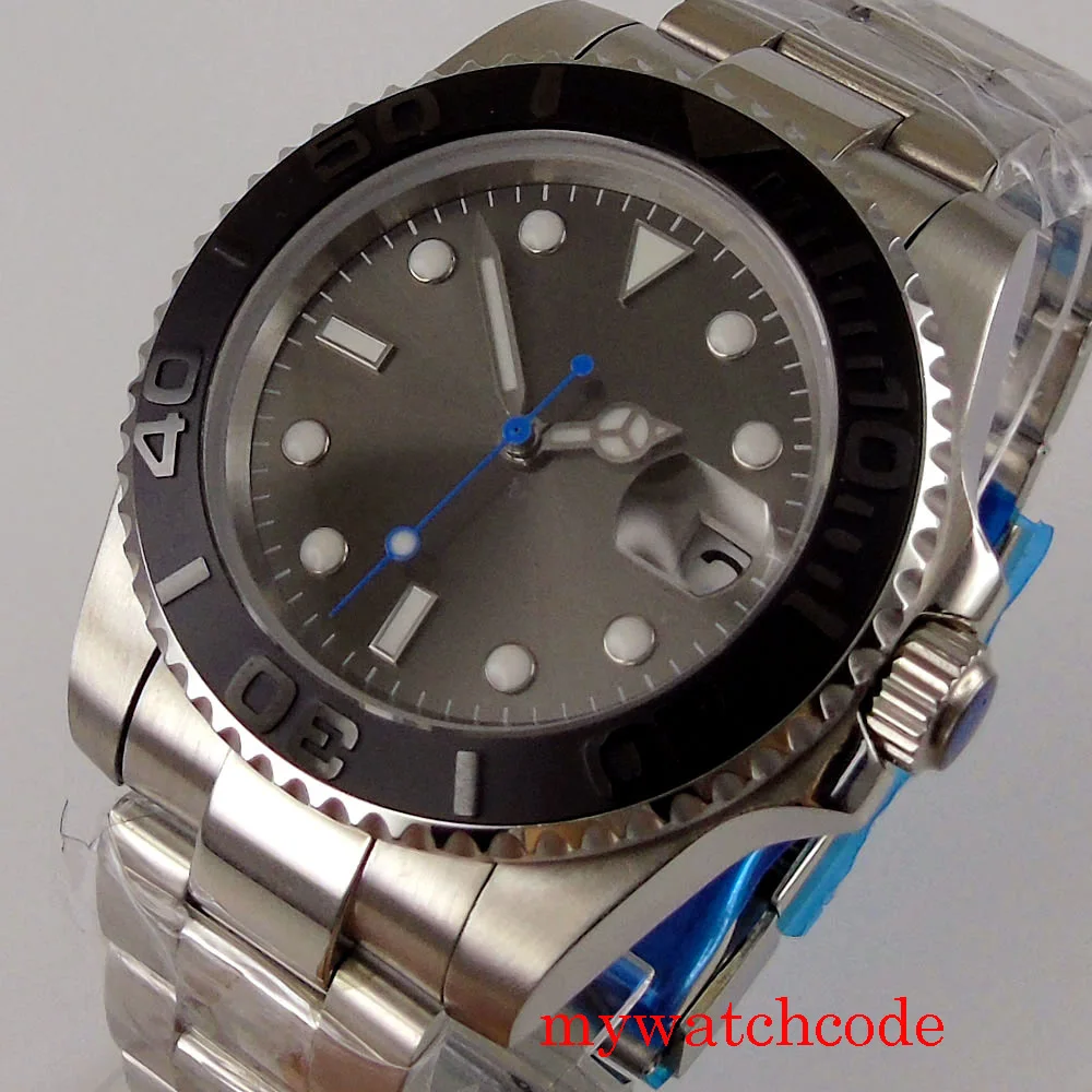 Мужские автоматические часы с серым стерильным циферблатом и сапфировым стеклом