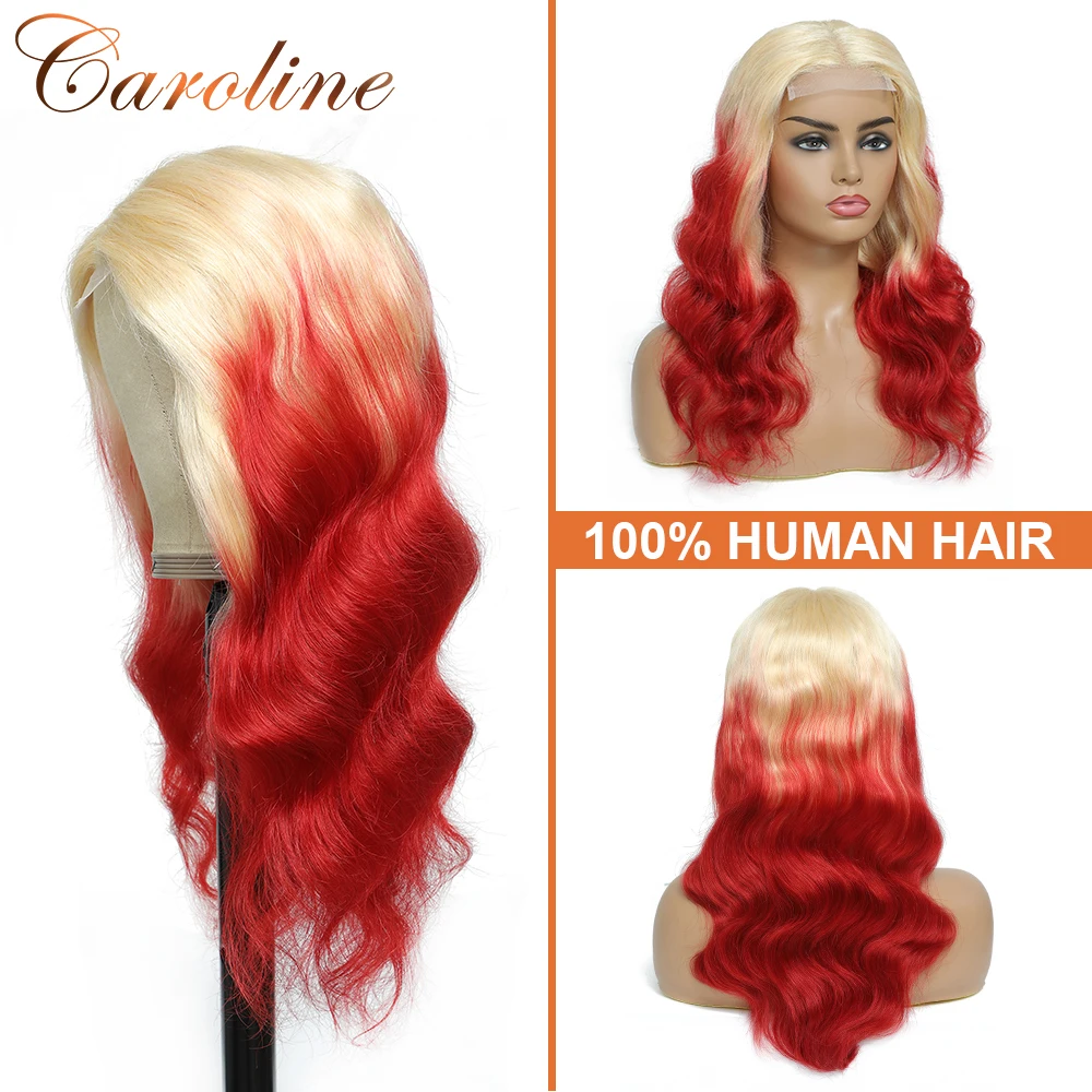 

Парики из человеческих волос, бразильские волнистые передние парики на сетке для женщин, плотность 180, 613/Красный, 13x 4, передние парики из нат...