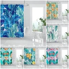 Водонепроницаемая занавеска для душа с 3D-принтом фламинго, занавеска из полиэстера с тропическими листьями, украшение для ванной комнаты с крючками