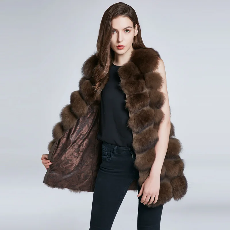 2021 New Real Natural Whole Fur Square Fox Vest Women's Long Slim Slim Fox Vest