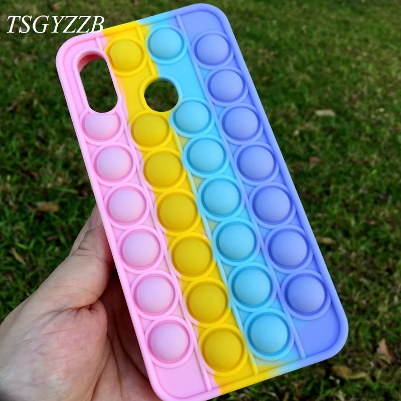 

P Smart 2019 Case Relive Stress Rainbow Bubble Silicone Cover For Huawei Honor 50 30 20 20i 10i 10 Lite 8X Nova 3 3i P30 P40 Pro