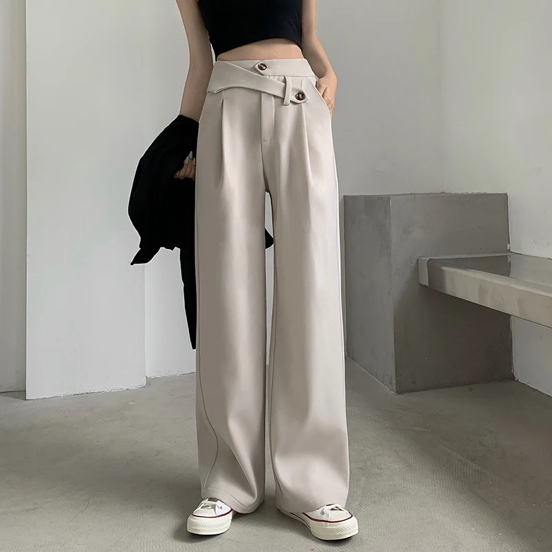 

Women Office Lady Straight Hot 2021 New Size S-L OL Minimalist High Waist Wide Leg Work Wear Pants Solid Trousers