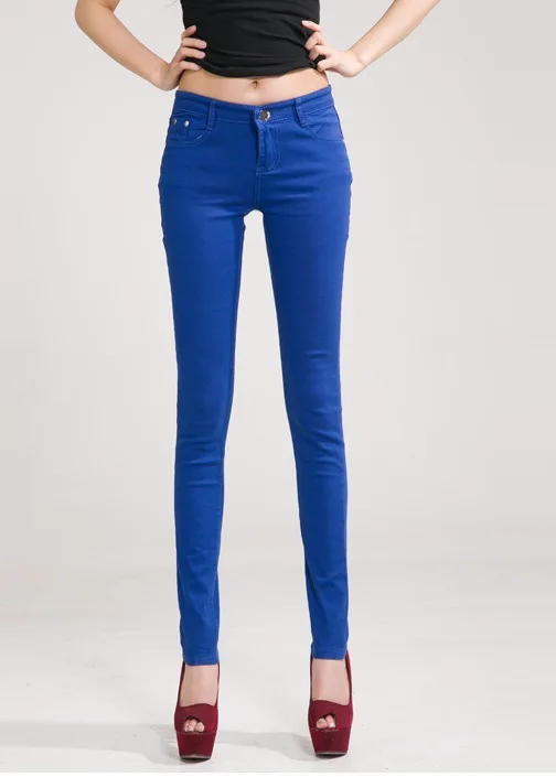 

Pants Women Elastic Pencil Jeans Pants Candy Colored Mid Waist Zipper Slim Fit Skinny Full Length Female Trouser Pants For Woman