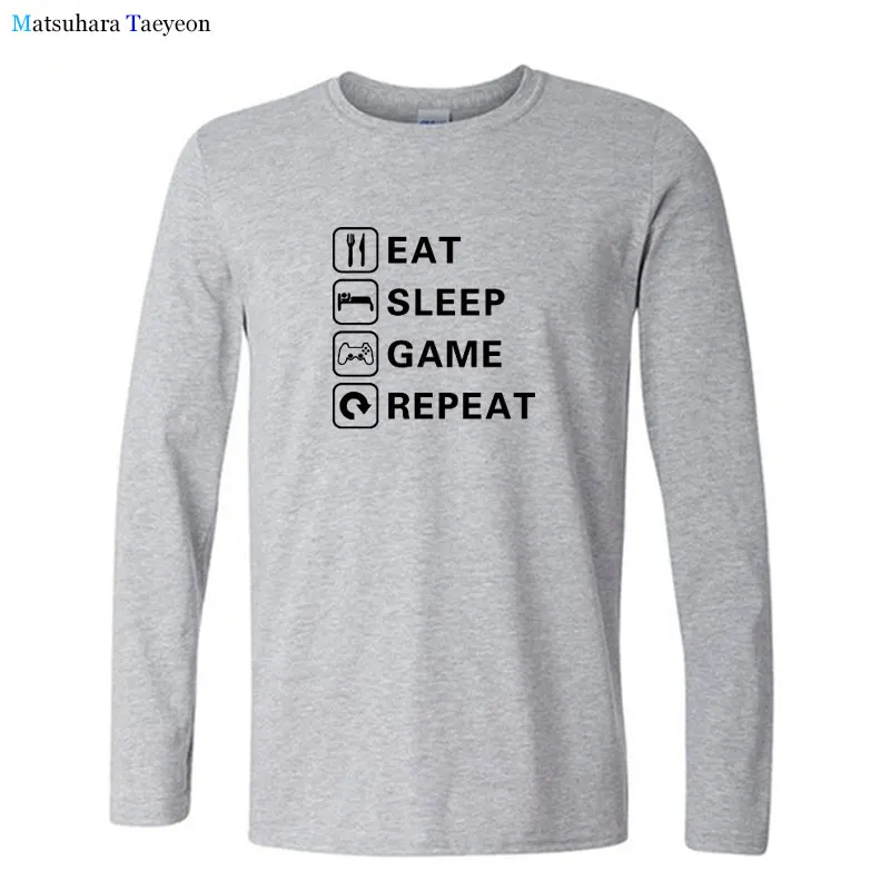 

Fashion Autumn New Funny Eat Sleep Game Print T Shirt for Men Cotton Long Sleeve T Shirt Cool Streetwear Tshirts Men
