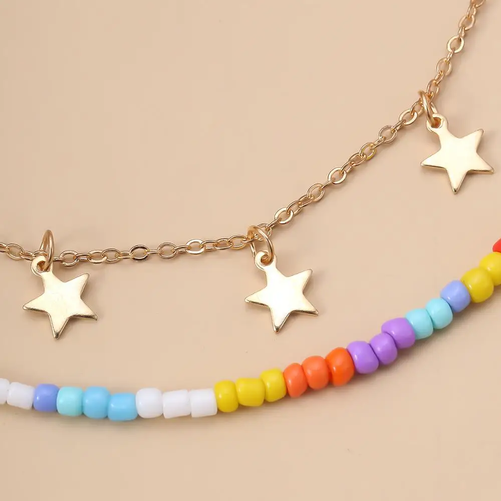 

IngeSight.Z 2Pcs/Set Rainbow Seed Bead Anklet Bracelet Charm Star Tassel Pendant Anklets On Foot Barefoot Sandals Women Jewelry
