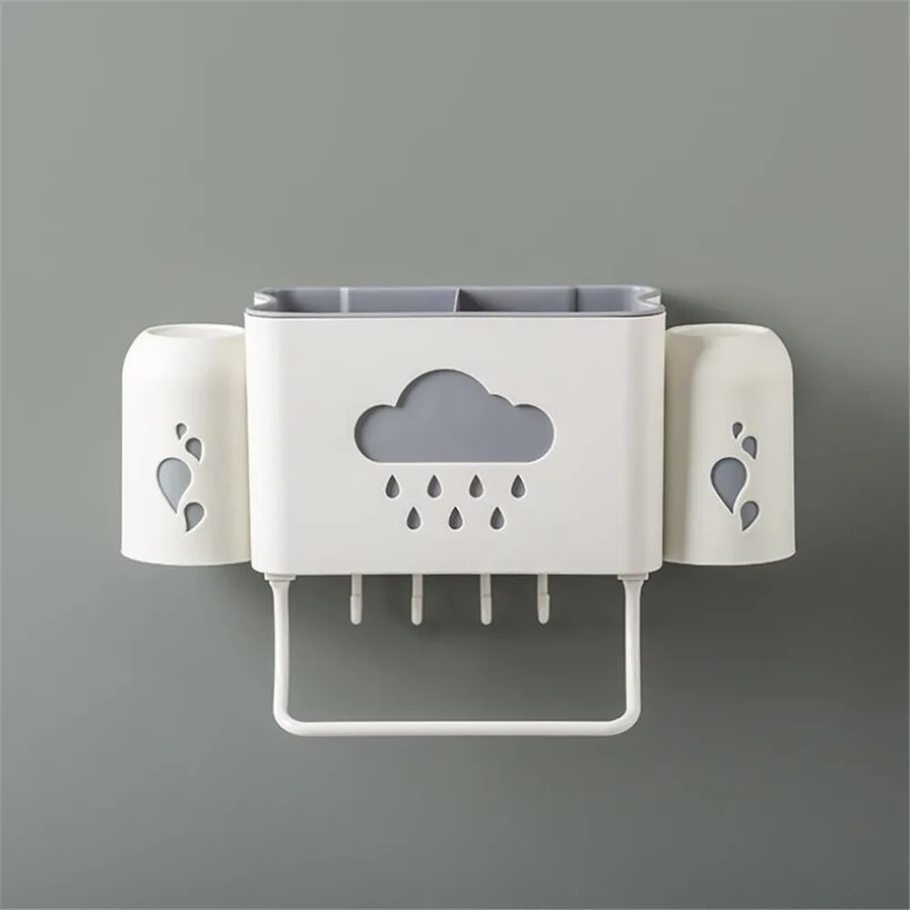 Creative Non Perforated Wall Hanging Toothpaste Toothbrush Holder Water Drop Bathroom Mouthwash Cup Toilet Towel Shelf | Дом и сад