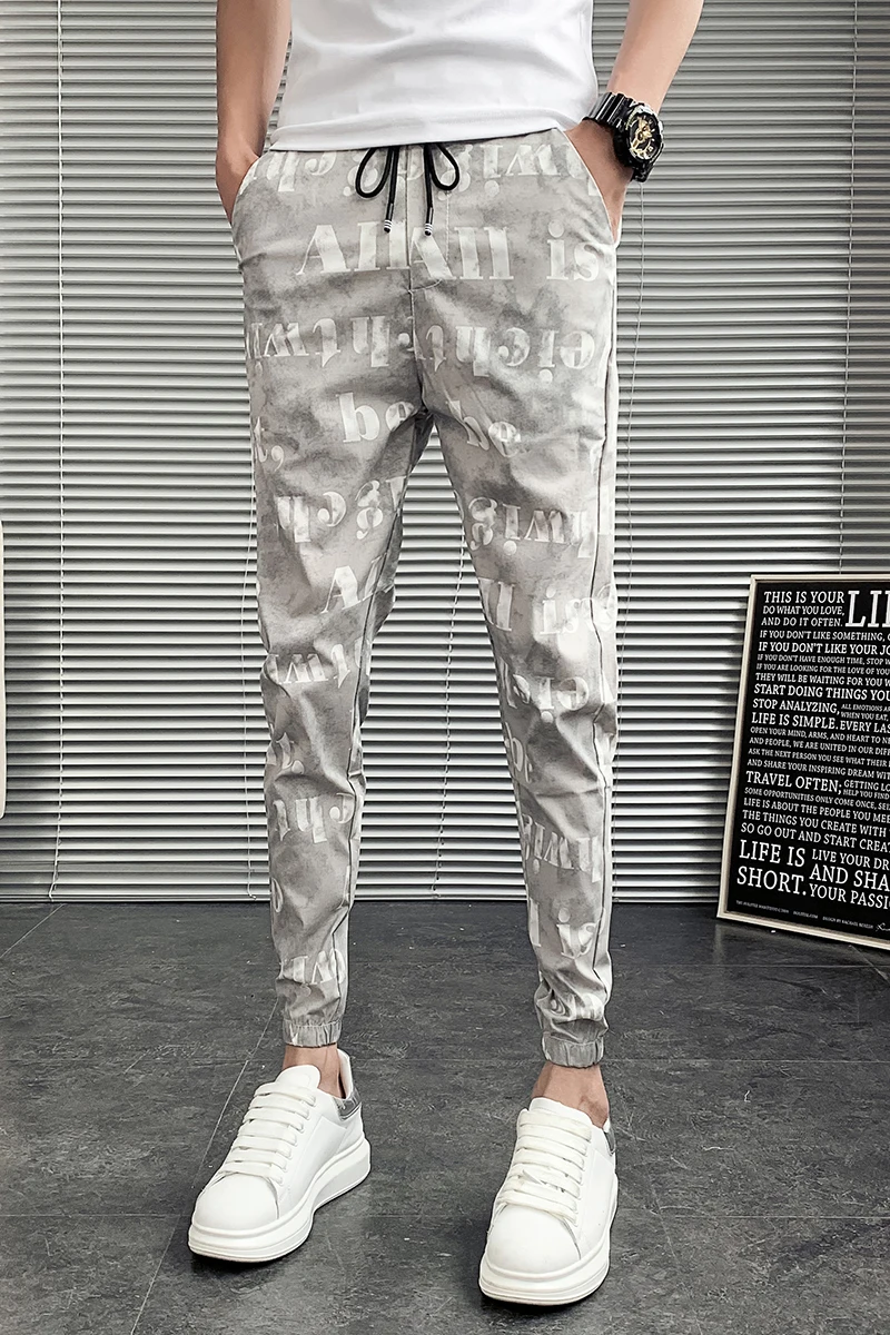 

Summer Thin Harem Pants Men Fashion 2021 Korean Slim Fit Men Casual Letter Pants Streetwear All Match Joggers Trousers Men 36-28