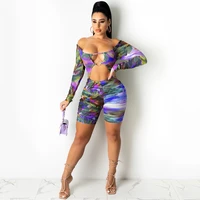 off shoulder sexy jumpsuit multicolor print romper playsuit for women slash neck waist band hollow out backless casual jumpsuits