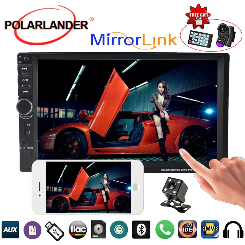 2 Din автомобильное радио 10 языков 7 дюймов Bluetooth с обратной камерой DVR USB/TF/FM/Aux в MP5