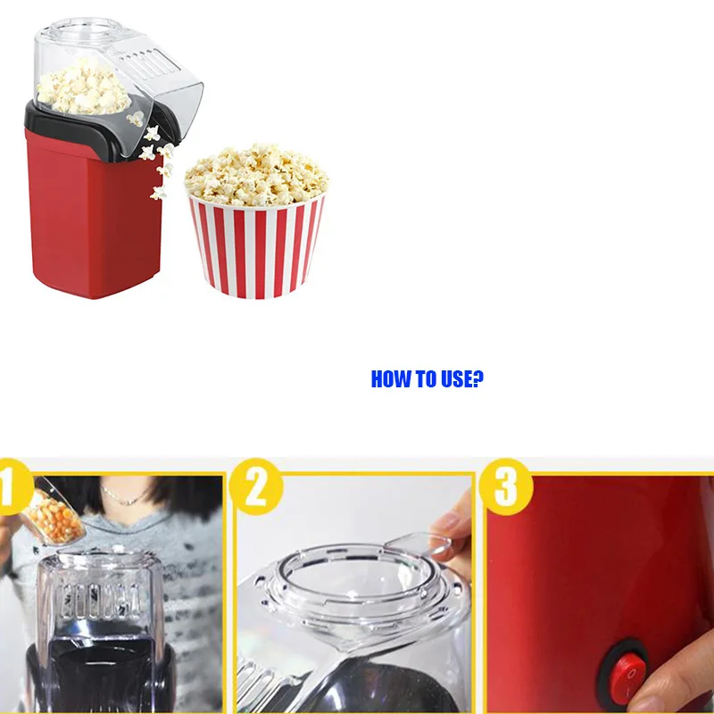 

220V EU Electric Corn Popcorn Maker Household Automatic Mini Hot Air Popcorn Making Machine DIY Corn Popper Children Gift