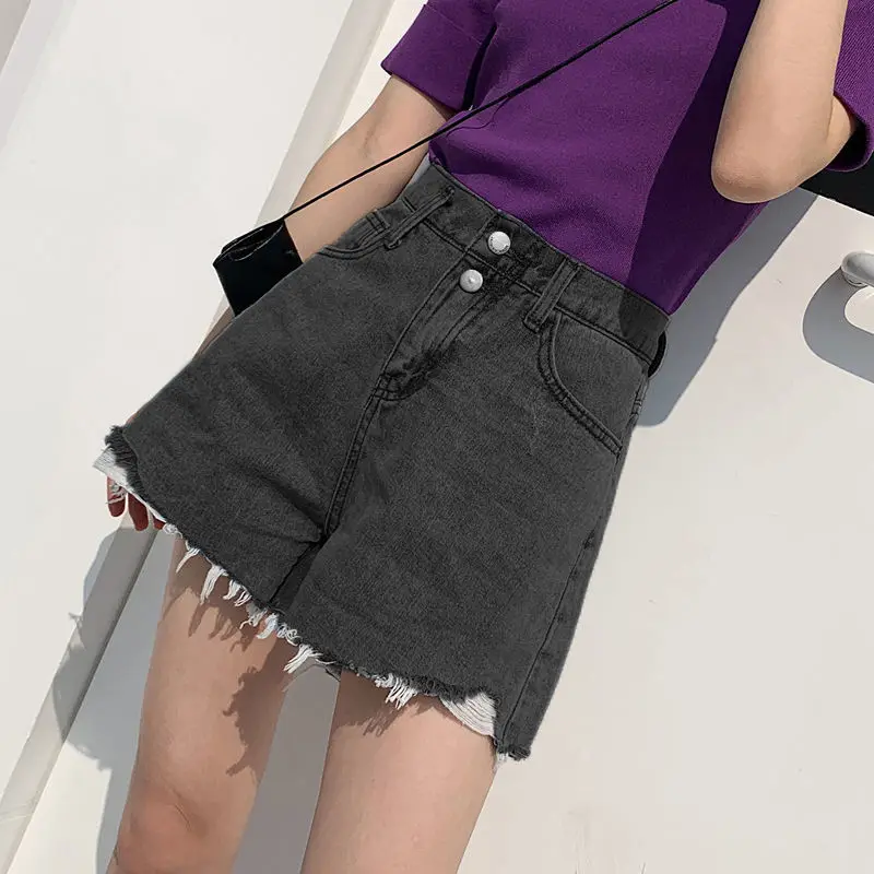 

Denim shorts women's new summer 2021 high cut waist show thin loose wide leg A-line short hot pants