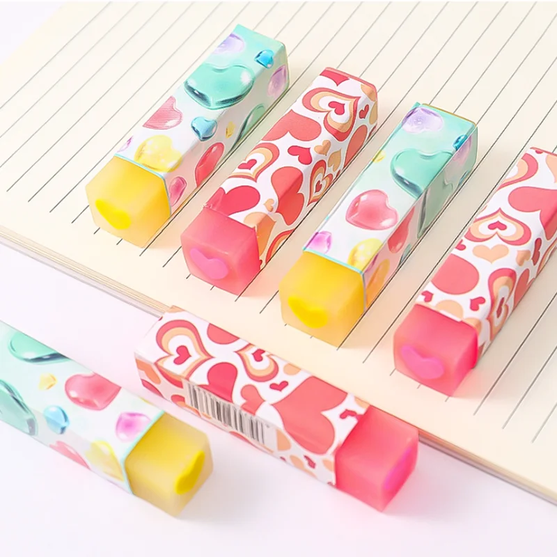 

2pc Kawaii Love Heart Long Strip Pencil Eraser Creative Cute Kids Rubber Stationery Drawing Sketch Eraser Office School Supplies