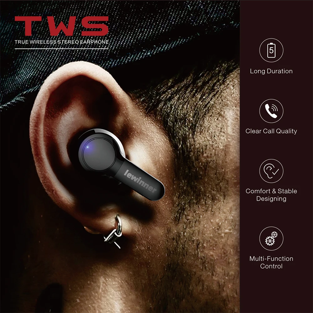 TWS наушники Lewinner TS04 с 2 микрофонами ШПД CVC 8 0 воспроизведение 40 часов