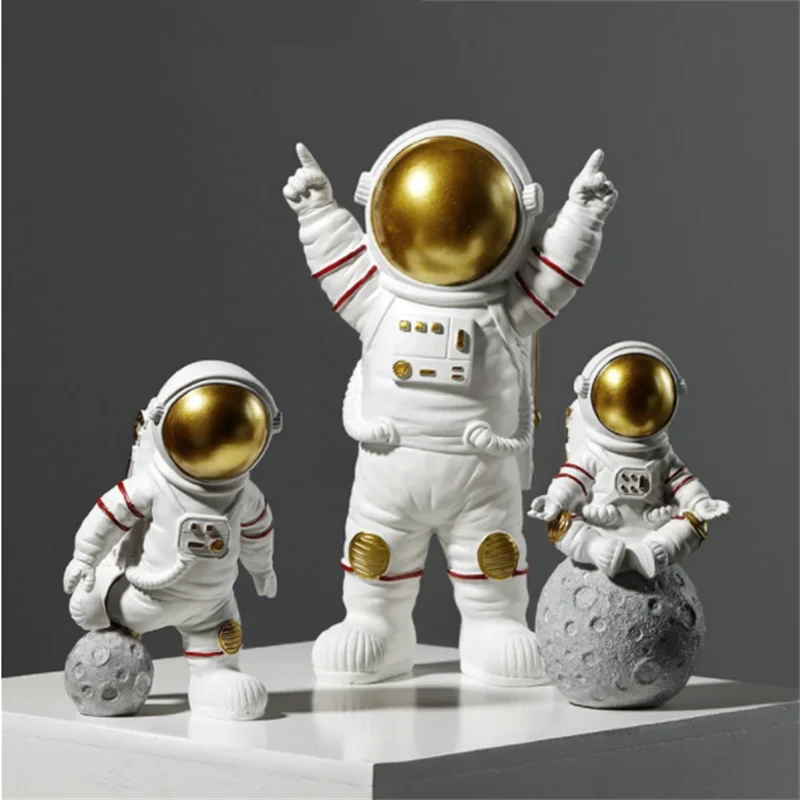 

Resin Astronaut Figurines Fashion Spaceman With Moon Sculpture Decorative Miniatures Cosmonaut Statues Gift For Husband And Boyf