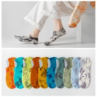 tie dye boat socks female shallow mouth invisible sock summer cotton gradient colored sox 10color fashion trendy socks 2021