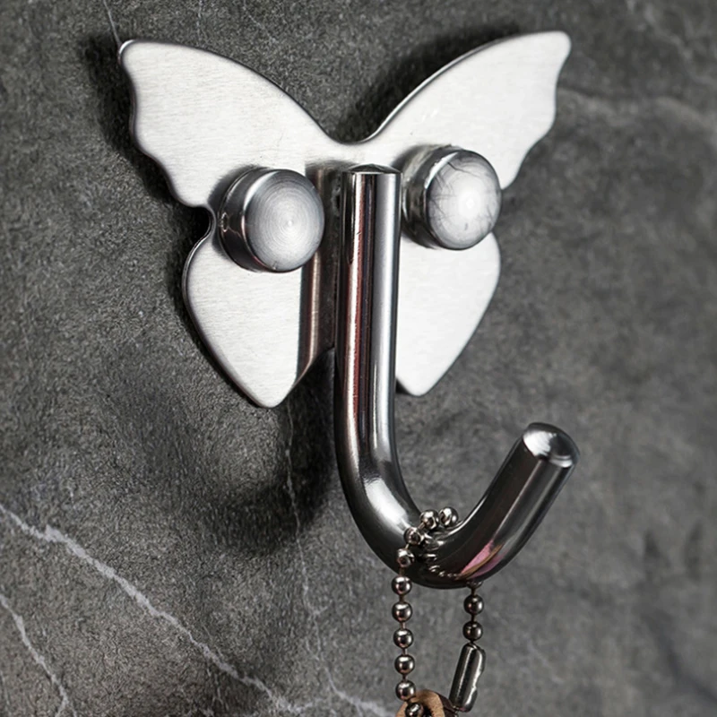 

Sliver 304 Stainless Steel Butterfly Punch Single Hook Home Kitchen Bathroom Door Back Wall Clothes Fitting Room Coat Hook