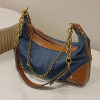 bags2021new autumn fashion ladies luxury high quality casual simple wild foreign style denim chain one shoulder armpit bag women
