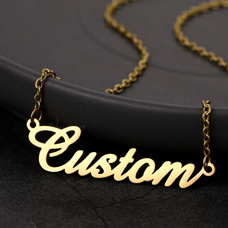 

Tangula Customized Name Necklace Personalized Women Stainless Steel Pendant Letter Nameplate Necklace Gold Choker Christmas Gift